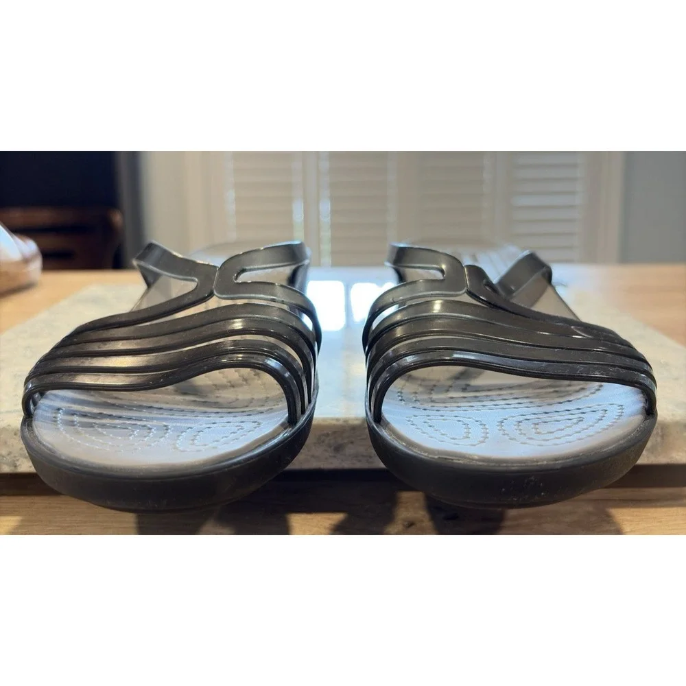 Crocs Meleen Women's Black/Smoke Twist Strap Slip-On Comfort Slide Sandals‎ 7